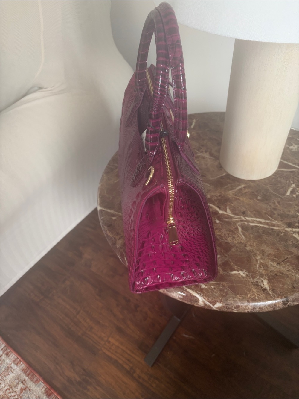 Brahmin Croc-Embossed Magenta Satchel - Picture 4 of 5